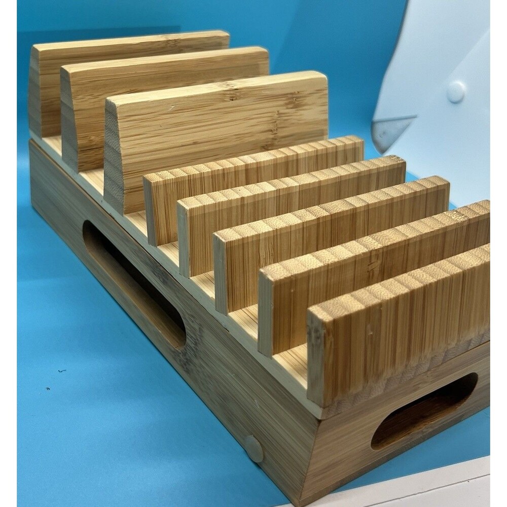 Bamboo Charging Station Organizer Multi-Device storage office supply wood